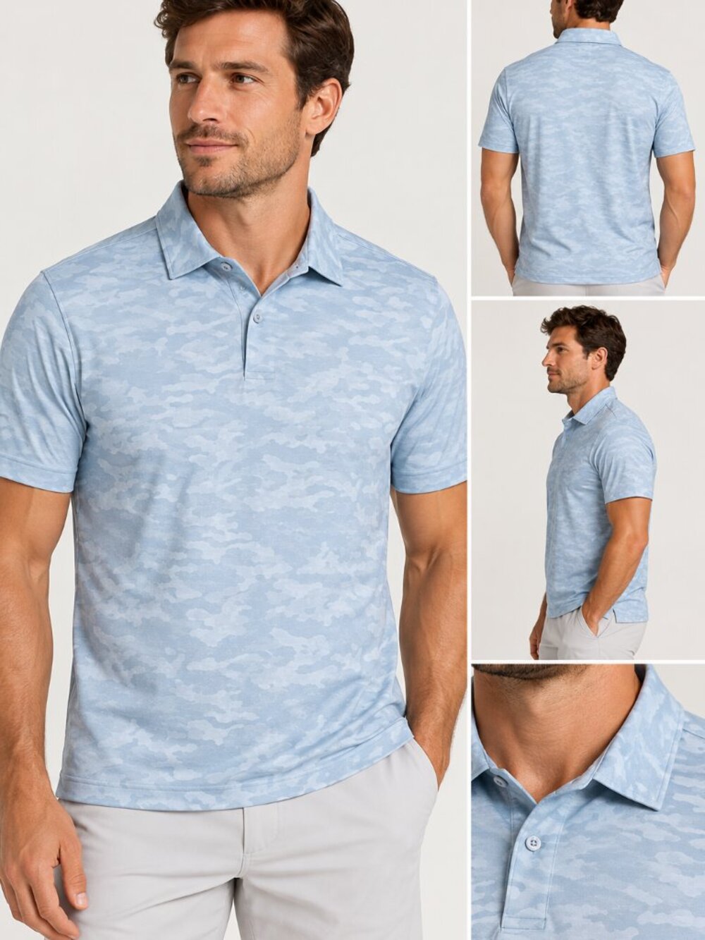 NOBULL Men's Performance Golf Polo Light Blue Camo Athletic Shirt Size M